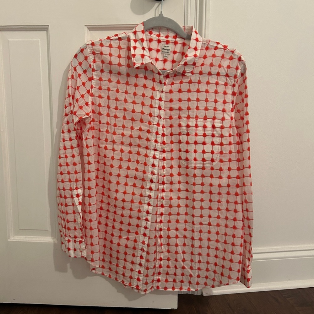 Madewell Red and White Geometric Button Down Shirt